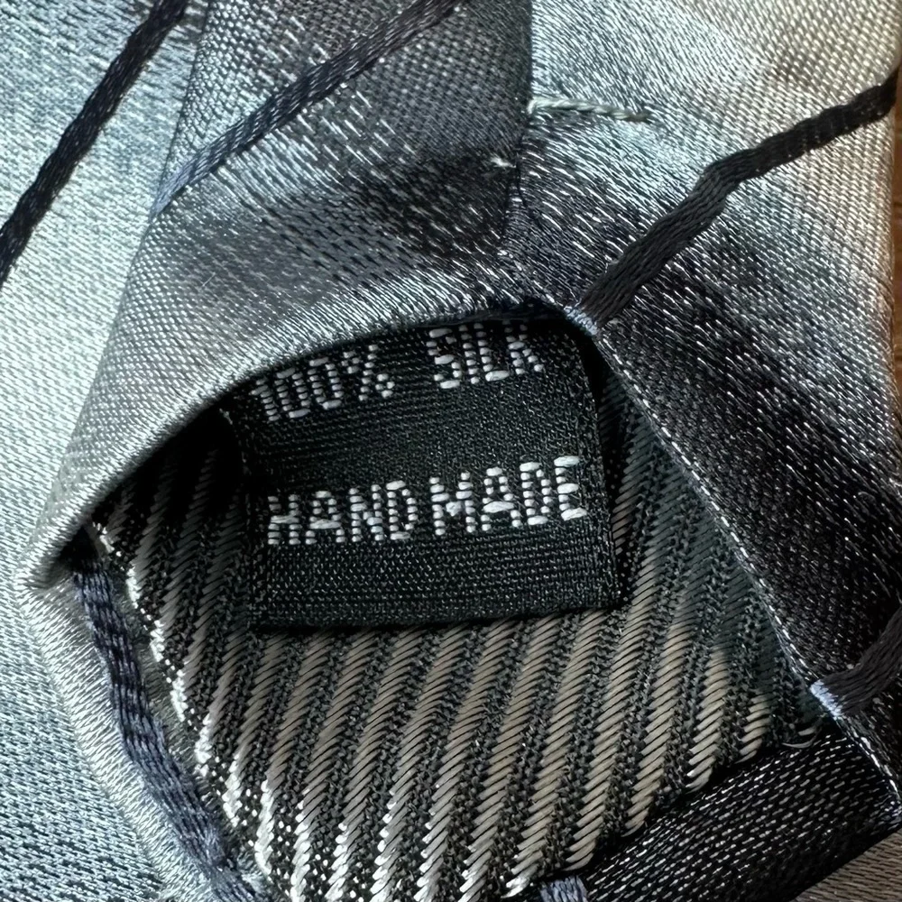 NWT Next 100% Silk Hand made Black Gray Stripe Neck Tie
